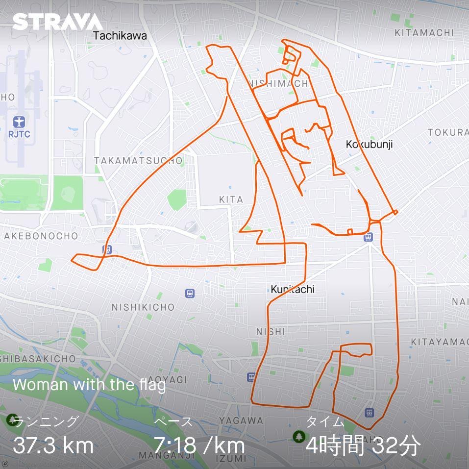 Strava art "Woman with the flag"